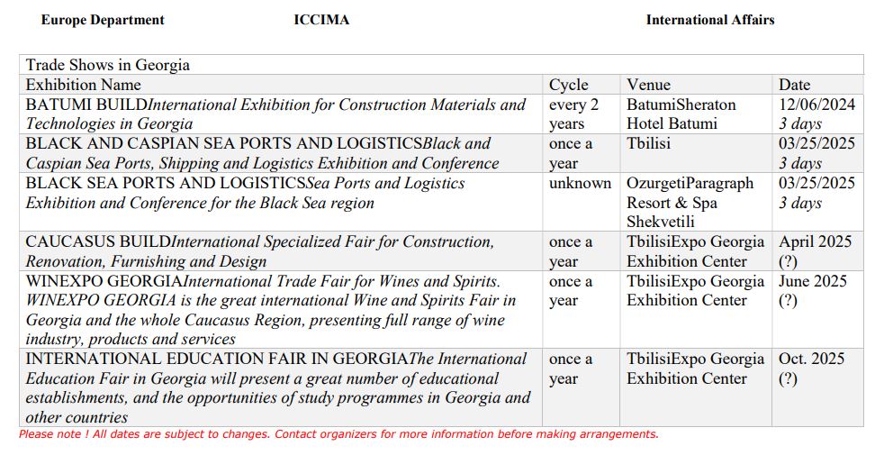 تقویم نمایشگاهی 2025 و 2026 گرجستان