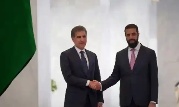دیدار نچیروان بارزانی رئیس اقلیم کردستان عراق و احمد الشرع در دمشق دیدار نچیروان بارزانی رئیس اقلیم کردستان عراق و احمد الشرع در دمشق